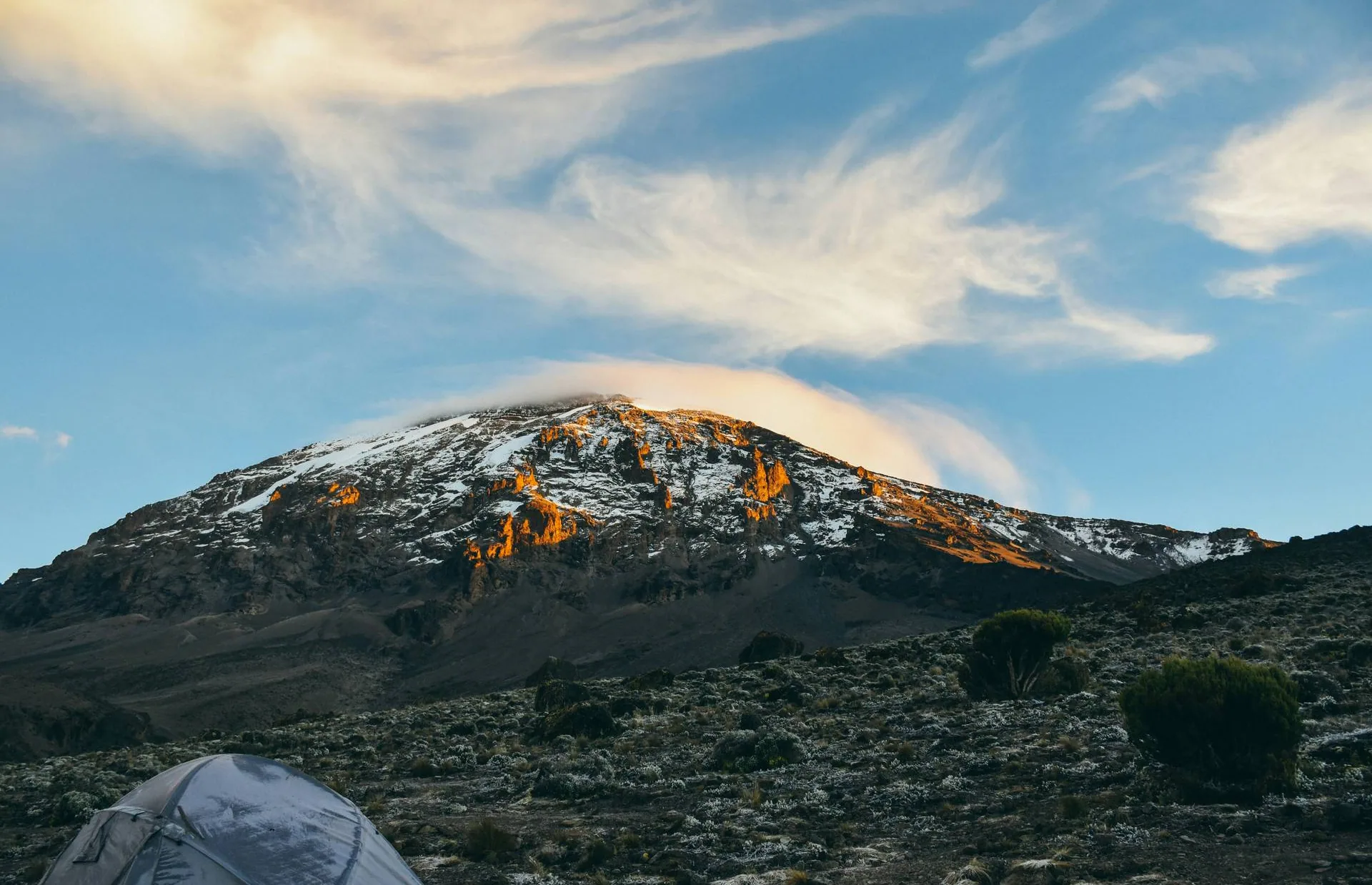 Snow-capped upper slopes of Mount Kilimanjaro