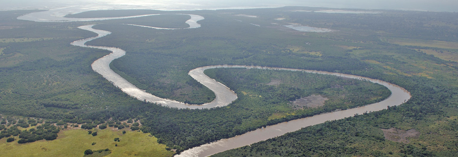 A winding river reaching the coast